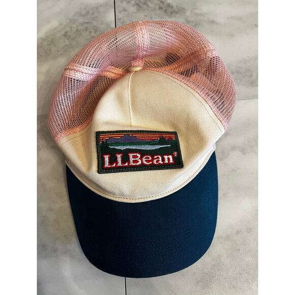 L.L.Bean Other - Vintage LL Bean Logo Trucker Hat Cap Embroidered Patch Mesh Snapback Pink OSFM